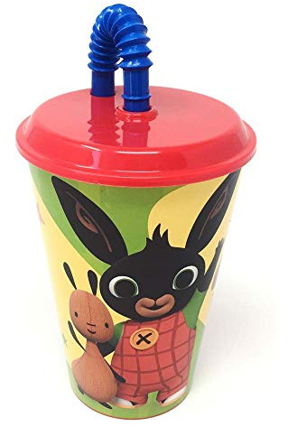 CARTOON Bicchiere con cannuccia per bambini Bing, bicchiere in plastica riutilizzabile semirigida BPA Free capacità 430 ml