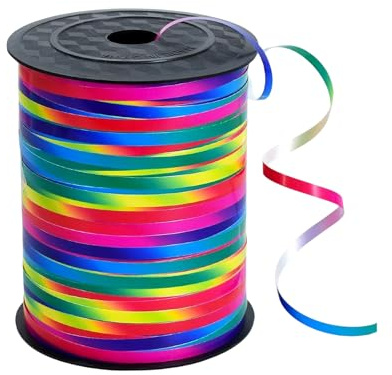 500 Yard regnbåge lockband 5 mm för ballonger, 457 m glänsande veckat ballongband ballong snöre fest lockband för presentinslagning hantverk, rosetter, jul födelsedag bröllopsfest dekorationer