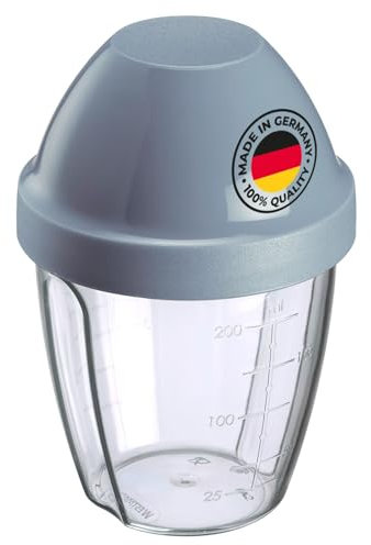 Westmark recipiente/shaker con disco mezclador extraíble, capacidad: 0,25 l, altura: 12,8 cm, plástico, sin BPA, Mix-Ei, color: transparente/azul, 3089227B