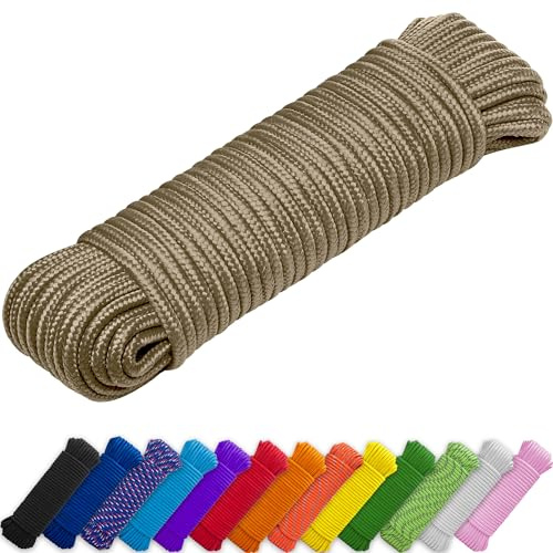TECEUM Corda da 10 mm, colore marrone coyote, resistente, multiuso, per campeggio, artigianato, asta per bandiera, per interni ed esterni, in polipropilene, nylon, leggera, intrecciata a diamante
