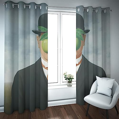 PARREN Verdunkelungsvorhang im Magritte-Stil Der Sohn des Mannes schicke ästhetische Designdrucke Vorhänge für Schlafzimmer Esszimmer Thermovorhang für Winter 245x300cm