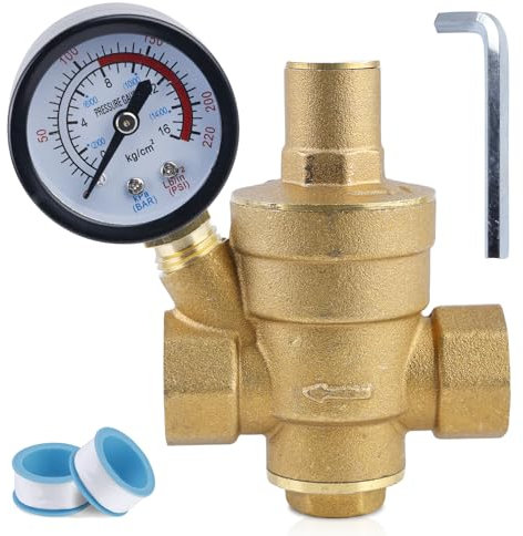 TOATELU Riduttore di pressione acqua 1/2 pollice DN15, riduttore di pressione dell'acqua con manometro, valvola di riduzione della pressione con strumenti di regolazione, riduttore di pressione