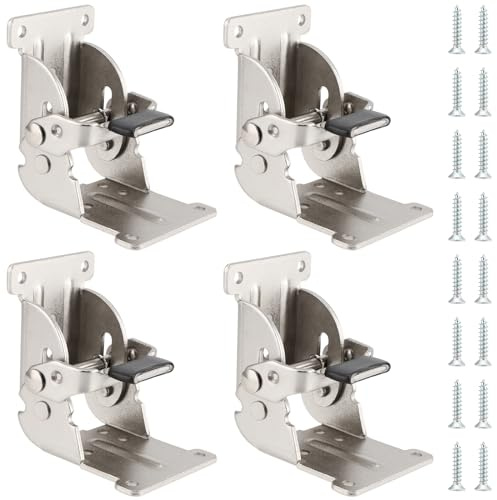 MANCHAP 4 PCS 90/180 Degree Folding Hinge Brackets, Self Locking Folding Legs Hinges with Screws, Foldable Table Hinges Furniture Hardware for Workbench, Silver