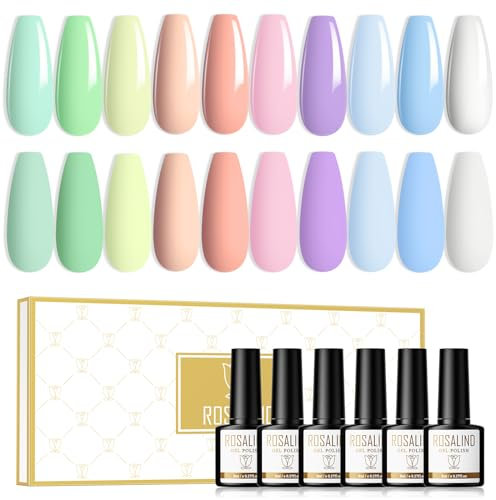 ROSALIND Pintauñas Semipermanentes 10 Colores 8ml Esmaltes Semipermanentes Para Uñas Verde Azul Rosa Lila UV/LED Soak Off Gel Nail Polish Macaron Set Nail Art Primavera/Verano