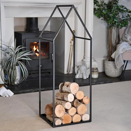 Town House Black 100cm Fireside Log Holder Firewood Store Rack Stylish and Durable Heavy Duty Metal Indoor or Outdoor Use Fireplace Accessory Home Wood Storage