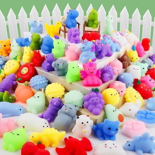 Pack of 130 Squishy, Kawaii Squeeze Toy, Anti-Stress Toy with Different Animal Motifs, Mochi Squishy, Fidget Toys, Give Aways Children's Birthday, Mochi, Squishy, Squeeze Toy (Random)