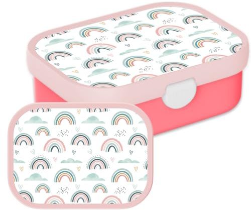 Mepal Brotdose für Kinder - Bento Lunchbox - Regenbogen - Jausenbox mit Bento-Fach & Gabel - Meal Prep Box Clip-Verschluss - BPA-frei & Spülmaschinenfest - 750 ml - Kleine Regenbogen