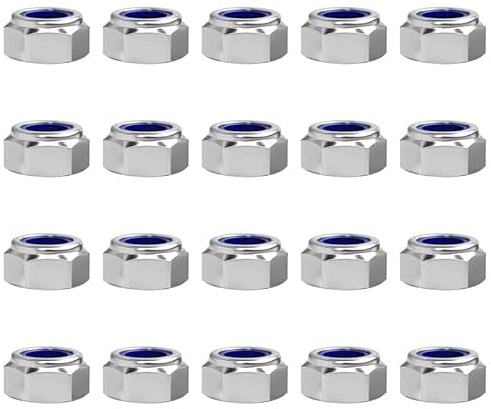 20 Pcs Lock Nuts M6, Stainless Steel Thread Hex Nuts, Bright Finish for Machine, Furniture Fastening