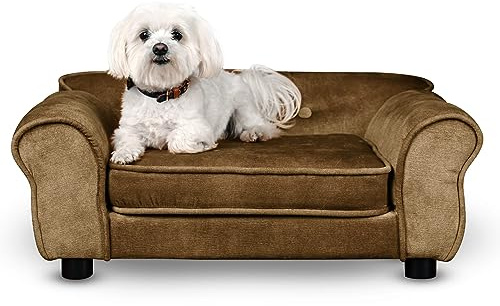 MG Design Canapé pour Chien et Chat Marron – Structure en Bois, Assise rembourrée, Facile à Nettoyer – prêt à l’Emploi
