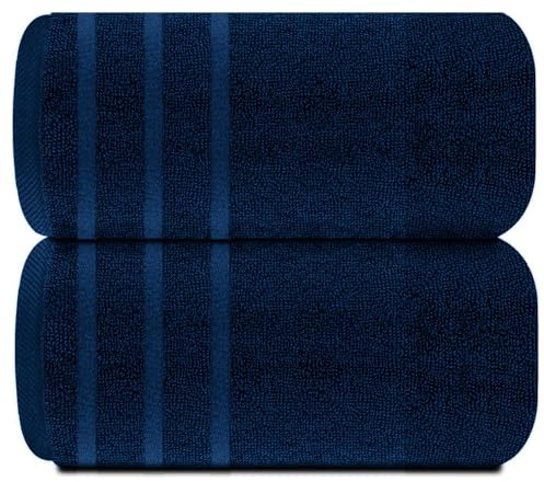 TEXTILESY Förpackning med 2 superjumbo badlakan premium 100 % egyptisk kammad bomull 100 x 200 cm-600 GSM supermjuka stora badlakan handdukar (bomull, marinblå)
