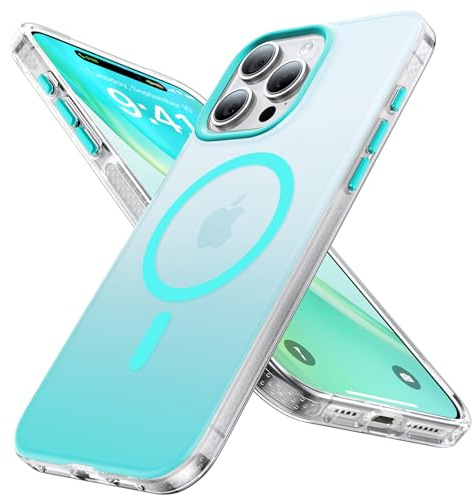Aulofe Magnetic Shockproof for iPhone 16 Pro Max Case,Skin-friendly[Compatible with MagSafe] [Military-Grade Protection]Anti-Yellow Translucent Slim for iPhone 16 Pro Max Phone Case,Gradient Turquoise