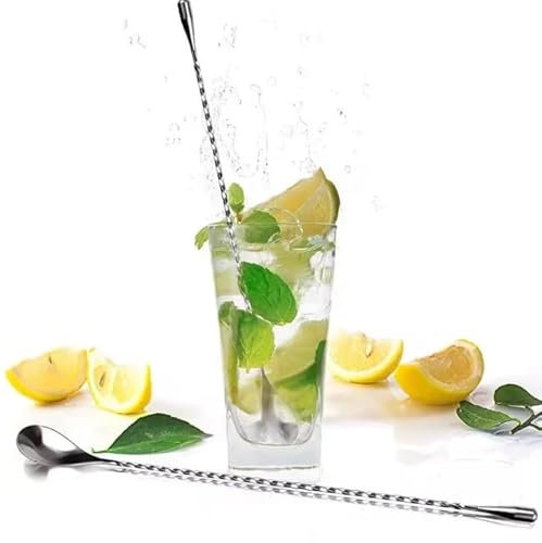 Cocktail Stirrers - Stainless 12 Inch Long Spoon for Mixing Cocktails with Spiral Pattern - Cocktail Stirrer for Bar & Home - Zuvo, Silver