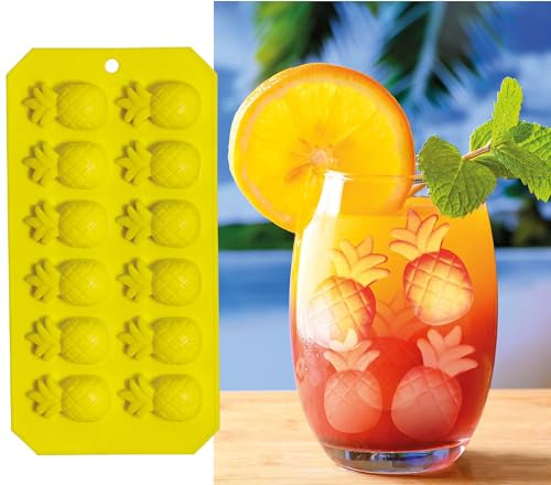 FIESTAS GUIRCA | Ananas Eiswürfelform (11,5 x 22,5 cm) - Eisform für Sommer- und Abschlussfeiern - Tischdekoration für hawaiianische und tropische Feiern - Gelb, Tannenzapfen