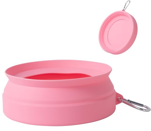 Voiture Pliant Bol en Chat/Chien, Silicone Pliable, Conception Anti-débordement sur Le Dessus du Bol, Faciles à déplier et Replier,Articles de Voyage pour Chiens et Chat (Rose)