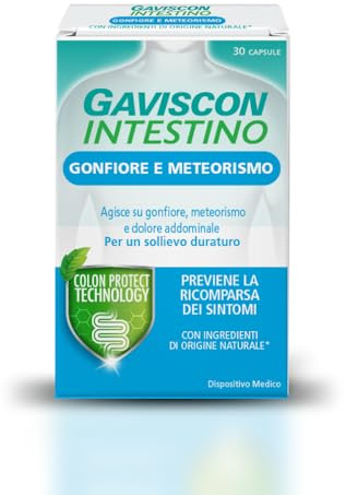 Gaviscon Gonfiore e Meteorismo, Agisce su Gonfiore, Meteorismo e Dolore Addominale e aiuta a prevenirne la ricomparsa, con ingredienti di origine naturale*, tecnologia colon protect, 30 Capsule