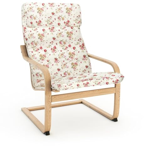 Vepping Lude Pattened Armchair Cover Replacement with Quilted Lining, Fits IKEA Poäng Armchair, 100% Cotton, Cushion not Included (Blooming Haven-Cream, Chair Type 1)