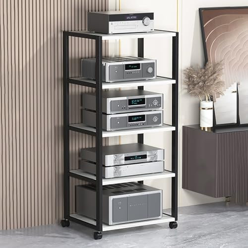 Audio-Rack-Ständer-Turm, moderner Audio-Video-Medienständer, beweglicher Eck-TV-Ständer mit Lagerregalen, bodenstehendes Audio-Rack für Wohnzimmer, Gaming-Aufnahmeraum, Büro, Schlafzimmer. (