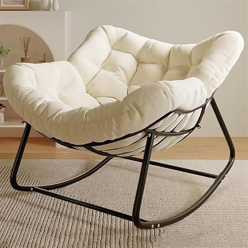 GXXINGIN Cómoda Mecedora Relajante para Interiores y Exteriores, para Patio, Curvada, para balcón, con Estructura metálica y Cojines Gruesos (Blanco Roto).