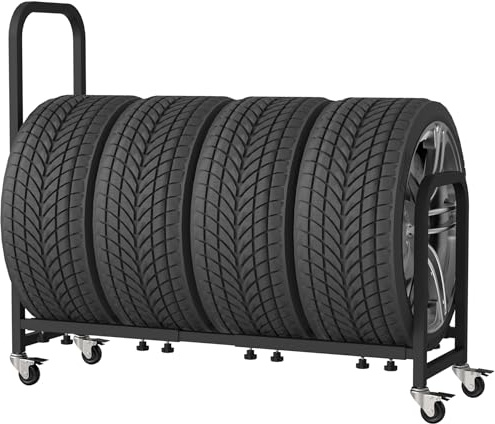 Neorexon Rollender Reifenständer, 110,5 x 32,5 x 95 cm, 2-in-1-Metall-Garagenregal mit 4 Lenkrollen mit Bremse für Garagenaufbewahrung