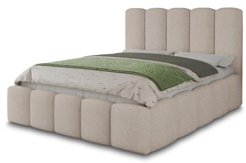 Sofnet - Polsterbett Aura mit Bettkasten, Lattenrost (140 x 200, Coral 65) | Doppelbett mit Lattenrost, Gasdruckfedern, Bettkasten, Polsterkopfteil, Bouclé Stoff, modernes Schlafzimmer Design