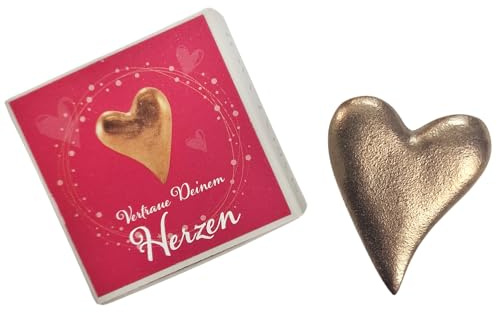 Herzmensch Kleines goldenes Herz 3,5 x 4,5 cm Massive echter Bronze - mini Geschenk für die Liebe, zum Trost, Kommunion, Trauer Geburtstag Weihnachten als Glücksbringer