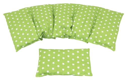 Körnerkissen STERNE, PUNKTE, UNI u.s.w. Kirschkernkissen 2 er Set 5 Kammer + kleines 51 x 21 cm Wärmekissen XXL Kältekissen Mikrowelle + Backofen (Lime/Grün, Sterne)