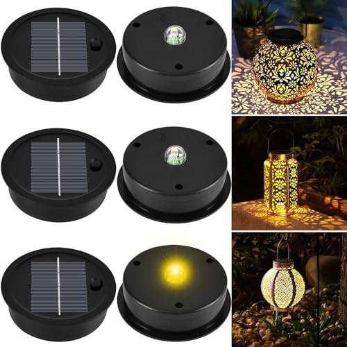 Joycabin 6 Stück Solarlampen Ersatz Top 8cm mit LED Warmweiß Licht Solardeckel, IP65 Wasserdicht Solarbatteriekasten Solarleuchten Solarpanel Ersatzteil für Solarlampen Laterne Deckel Garten