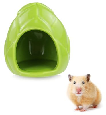 MultiValue Hamsterversteck aus Keramik, Bambus-Shoot-Form, Hamsterhaus, niedliches Meerschweinchenbett, Kleintierversteck für Zwerghamster, Rennmäuse, Mäuse, Goldhamster (Grün, S)