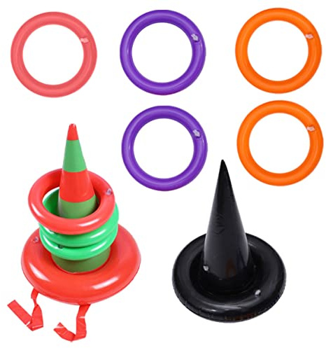 SOIMISS 10 Stück Teiliges Aufblasbares PVC Ringwurfspiel Hexenhut Design für Halloween Weihnachtsfeier Kinderparty Leicht zu Aufblasen Farbenfroh Langlebig und Sicher Fördert