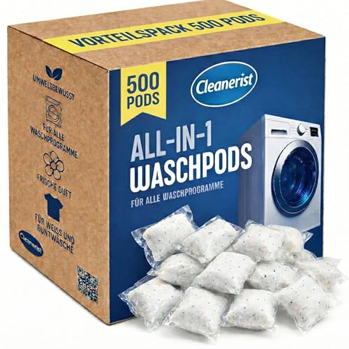 Cleanerist | Universella rengöringsmedel Pods Caps All-in-1 – 550 stycken (10 kg) – pulverfylld, snabbt löslig, för vit- färgglad matlagning tvätt – fräsch doft – Made in Germany