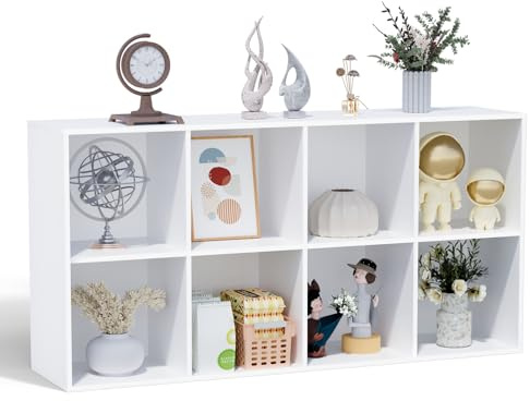 NewBeth Bücherregal Holz mit Geschlossener Rückwand,Raumteilerregal,Würfelregal,Weiß, 8 Fächer