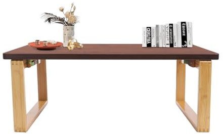 CuCummoo Mesa de centro plegable, mesa auxiliar de bambú con patas plegables, mesa de té de patas bajas para sala de estar, tatami comer, prácticas espirituales (color madera, color nogal)