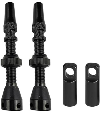 2 st Presta slanglösa ventiler, Presta slanglösa ventilstänger av aluminiumlegering, ventil, slanglös cykel, med värdeborttagningsverktyg och lock (svart, 44 mm)