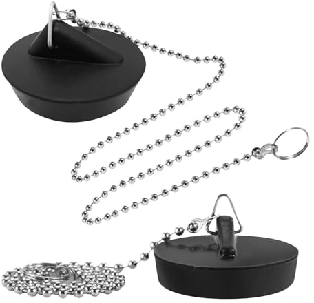 2 Pcs Universal Drain Stopper Sink Plug, Rubber Bath Plug Replacement with Stainless Steel Chain, Bathroom Sink Plug Replacement,Drain Stopper Bath Plug for Bathroom & Kitchen, 40mm to 43mm