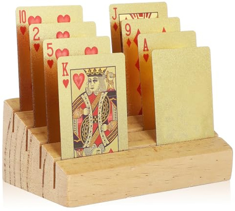 BESTonZON Holz Kartenhalter Spielkartenhalter rutschfest Mit Schrägstellung Tischständer Holzsockel Für Erwachsene Kinder Senioren Spielkartenzubehör