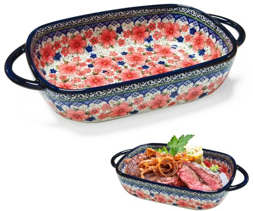 Molde Lasaña Cerámica Rectangular, Fuente Horno con Asas Antiheat - Para Lasaña, Tiramisú, Guisos, Gratinados y Postres - Apto Lavavajillas - 23,5 x 13 x 5 cm (Cherry blossom)