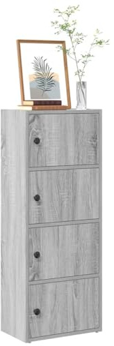 QZZCED Scaffale in legno di ingegneria grigio Sonoma 40 x 24 x 102 cm con porte, mobile di archiviazione per libri e documenti, struttura stabile e resistente all'umidità,