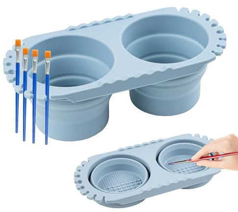 jinminamz Porta Pennelli Pittura, Pulitore Pennelli Silicone, Portatile Brush Cleaner, Pieghevole Contenitore Acqua per Dipingere, Bicchiere per Pennelli da Pittura per Acquerello Acrilico Pitture