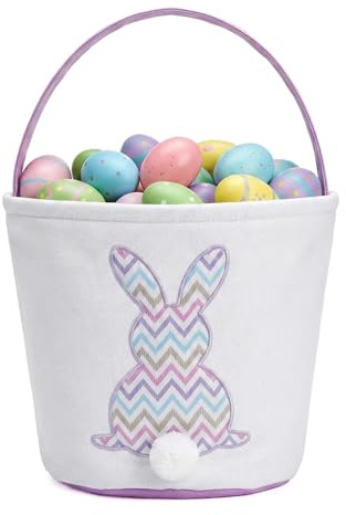 Large Easter Basket,14.92 * 10.43 IN Canvas Easter Bunny Bucket with Plush Tail,Rabbit Egg Hunt Easter Basket for Adults Tote Bag Holiday Party Favors Decorations