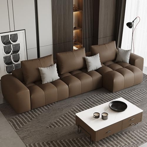 Italiensk lyxig modern minimalistisk L-formad lädersoffa, massiv träram, rymlig och mjuk soffa, modern stor storlek, lämplig för vardagsrum/kontor/lägenhet.