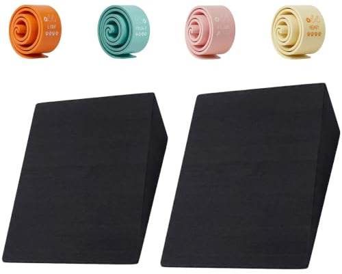 BOFITENG Lot de 2 étireurs de mollet et 4 bandes de fitness, squat Wedge, cale de mobilisation pour étirement, mousse EVA pour squats et soulevés de terre