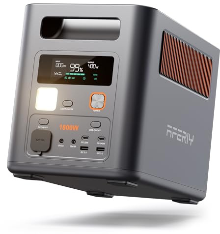 AFERIY P180Pro - Centrale elettrica portatile da 1024 Wh, espandibile fino a 5120 Wh (3600 W di picco), ricarica rapida 0-90% in 1H, batteria portatile LiFePO4 con UPS, BMS, centrale solare per