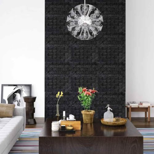 LoogCape Selbstklebende 3D Ziegelstein Tapete Schwarz 10 Stück Wanddekoration für Wohnzimmer Schlafzimmer Küche Flur Modernes Design