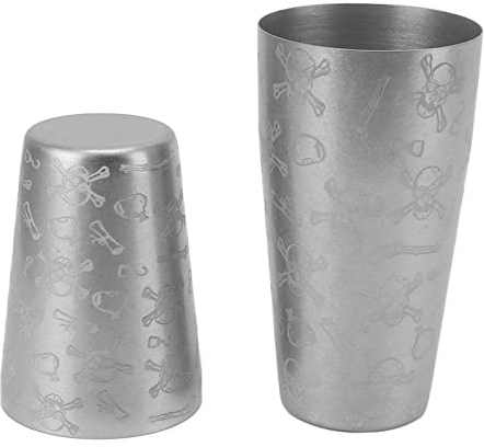 Qudinip Cocktailshaker i Rostfritt Stål Slitstark Bartenderblandningsset för Hemmabarer 16,6 Oz (Skallemönster utan bottenlinje)