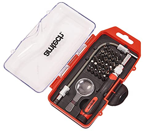 Amtech - 33pc Precision Screwdriver Bit Set, Soft-Grip Handle, Flexi-Drive & Magnifier, for Electronics, Small Appliances & Detailed Repair Tasks