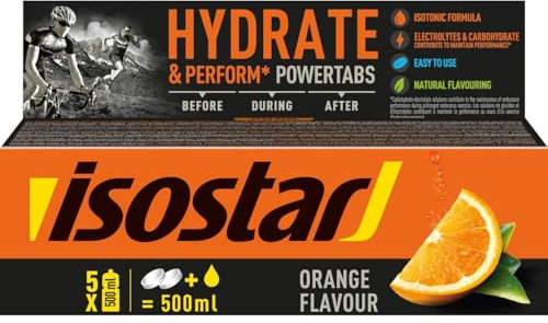 Isostad Powertabs Gusto Arancia, Preparato per Bevanda Isotonica in Compresse Effervescenti, con Elettroliti e Carboidrati per Idratazione e Resistenza, 10 Tabs x 12 g
