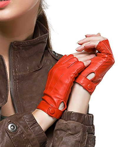 Nappaglo Fingerlos Lederhandschuhe Damen Autofahrer Sommer Motorrad Handschuhe Größe XXL Rot