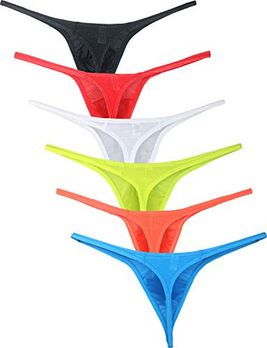 iKingsky Men's Pouch G-string Underwear Big Package Y-Back Panties Breathable Bulge Thong (Medium, 6 Pack)