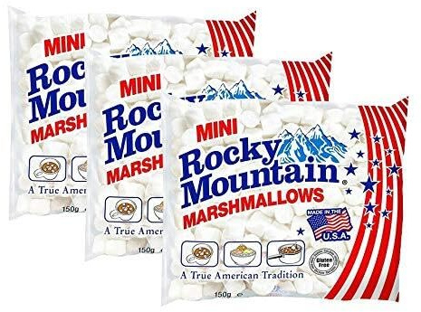 Rocky Mountain Mini Marshmallows, extra kleine, traditionell amerikanische Süßigkeiten aus Schaumzucker zum Grillen, Backen und Kochen, 3 x 150g