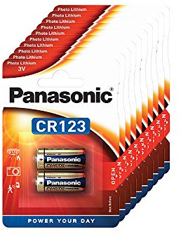 Panasonic CR123 zylindrische Lithium-Batterie für leichte Geräte mit hohem Energiebedarf wie Rauchmelder, Alarmanlage, Stirnplampe, Kameras, 3V, 10 Packungen (20 Stück)